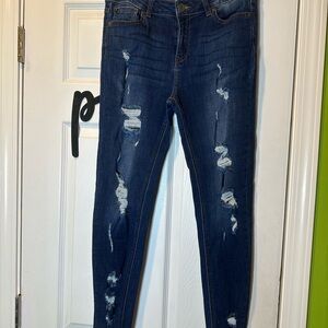 Classic Distressed Dark Blue Skinny Jeans
